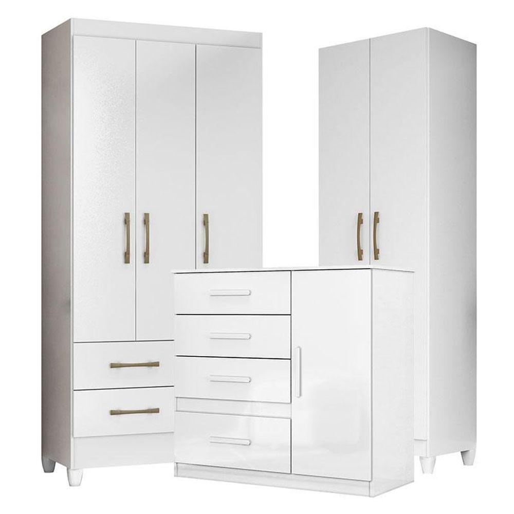 Guarda Roupa Infantil Lima Com Cômoda Vênus E Armário Multiuso New íris Branco Brilho - Moval - 1