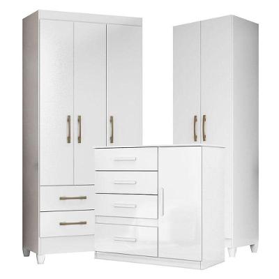 Guarda Roupa Infantil Lima Com Cômoda Vênus E Armário Multiuso New íris Branco Brilho - Moval