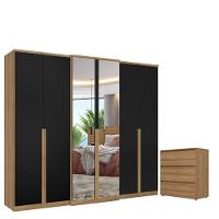 Guarda Roupa Casal Valência 6 Portas Full Glass Capuccino Preto E Cômoda Gaveteiro Condessa Acetinado - Thb - 1