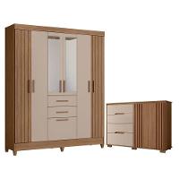 Guarda Roupa Solteiro Malta Com Espelho E Cômoda Texas Carvalho Fendi - Moval - 1