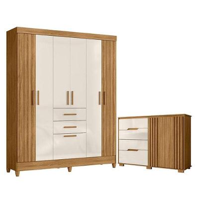 Guarda Roupa Solteiro Malta E Cômoda Texas Freijó Off White - Moval