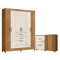 Guarda Roupa Solteiro Malta E Cômoda Texas Freijó Off White - Moval - 1