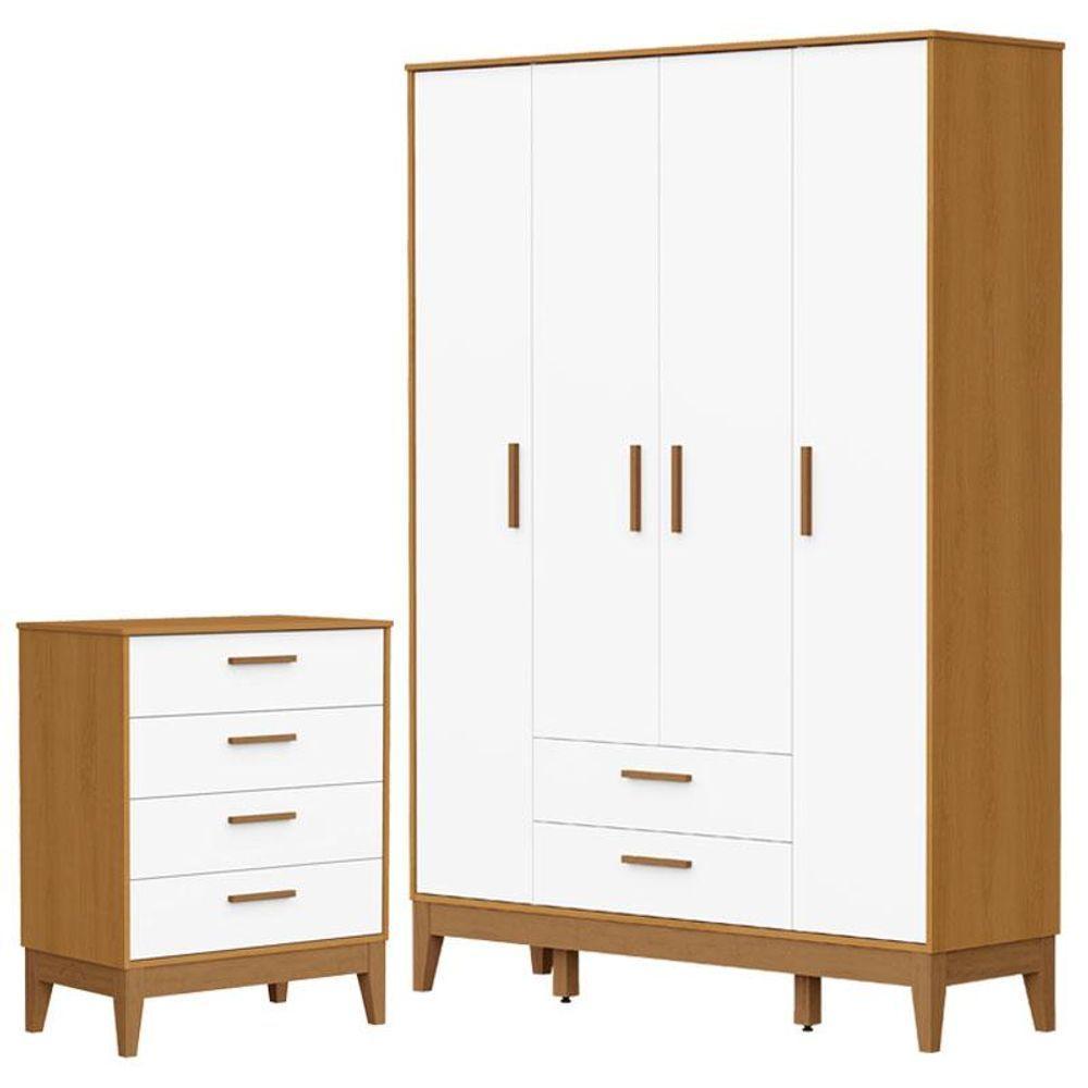 Guarda Roupa Infantil Flip 4 Portas Com Cômoda Gaveteiro Infantil Flip Branco Acetinado Savana - Reller - 1