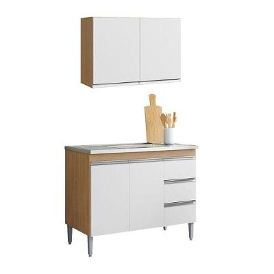 Armário Aéreo 80 Cm Com Balcão De Pia 100 Cm Andréia Branco Amêndoa - Ajl