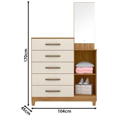 Guarda Roupa Solteiro Aruba com Cômoda Lisboa 6 Portas 4 Gavetas em MDP MDF Off White Moval