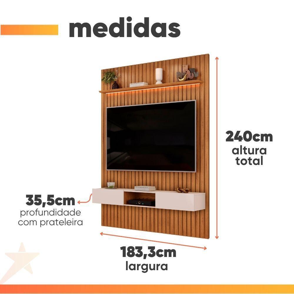 Painel Para Tv Até 65 Polegadas 1,83m Ripado Autêntico Com Led E Nicho Montreal Madeirado/off White - 3