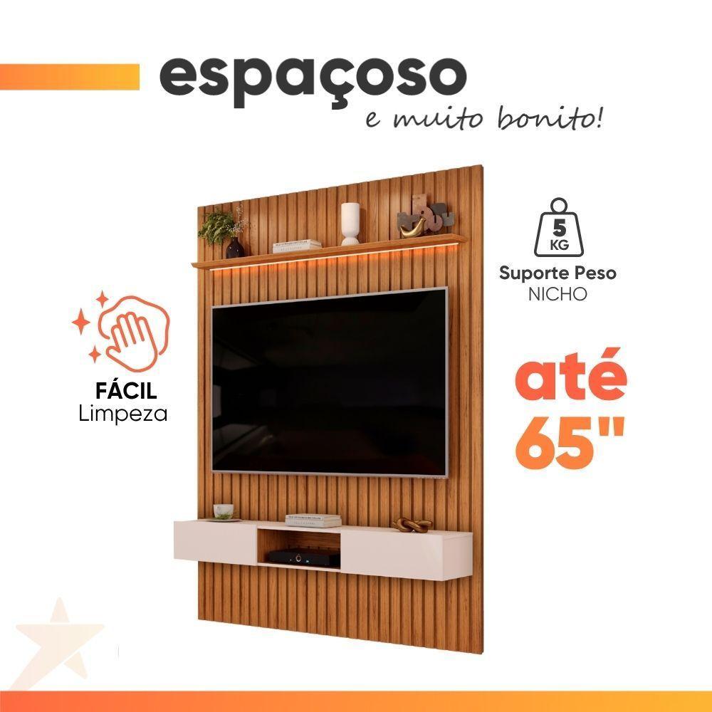Painel Para Tv Até 65 Polegadas 1,83m Ripado Autêntico Com Led E Nicho Montreal Madeirado/off White - 8