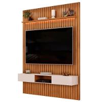 Painel Para Tv Até 65 Polegadas 1,83m Ripado Autêntico Com Led E Nicho Montreal Madeirado/off White - 2