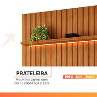 Painel Para Tv Até 65 Polegadas 1,83m Ripado Autêntico Com Led E Nicho Montreal Madeirado/off White