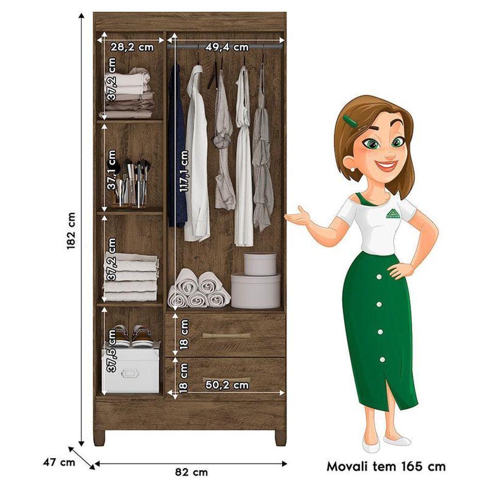 Guarda Roupa Solteiro Lima E Cômoda Vênus Com Pés Castanho Wood Flex - Moval - 3