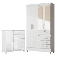 Guarda Roupa Infantil Sobral Com Espelho E Cômoda Vênus Com Pés Branco Flex - Moval - 1