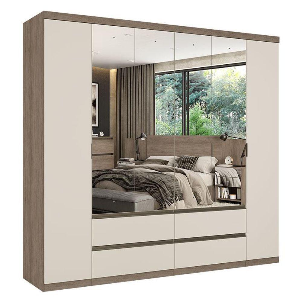 Guarda Roupa Casal Nobre 6 Portas Full Glass Rustic Off White E Cômoda Gaveteiro Condessa Rustic Acetinado - Thb - 2