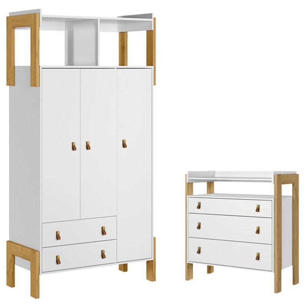 Guarda Roupa Infantil 4375 E Cômoda Gaveteiro 4410 Fantasia Branco Acetinado - Qmovi - 1