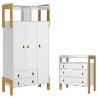 Guarda Roupa Infantil 4375 E Cômoda Gaveteiro 4410 Fantasia Branco Acetinado - Qmovi - 1