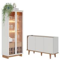 Cristaleira Guanabara Off White Freijó Com Aparador Buffet Jurerê Off White Matte Freijó - Colibri - 1