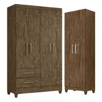 Guarda Roupa Solteiro Chile E Armário Multiuso New Iris Castanho Wood - Moval - 1