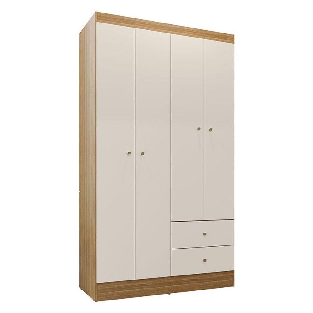 Guarda Roupa Solteiro Versa 4 Portas Com Armário Multiuso Luna Freijó Off White Fosco - Kits Paraná - 2