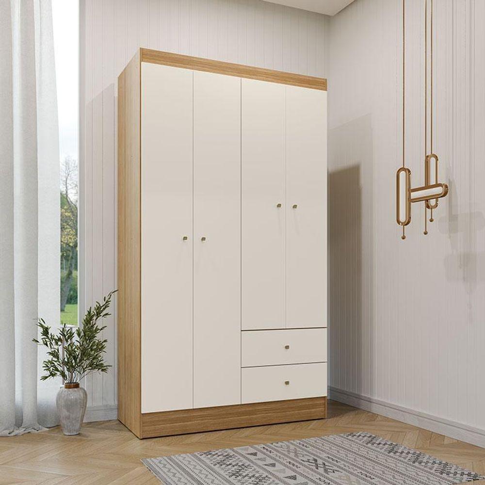 Guarda Roupa Solteiro Versa 4 Portas Com Armário Multiuso Luna Freijó Off White Fosco - Kits Paraná - 6