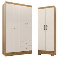 Guarda Roupa Solteiro Versa 4 Portas Com Armário Multiuso Luna Freijó Off White Fosco - Kits Paraná - 1