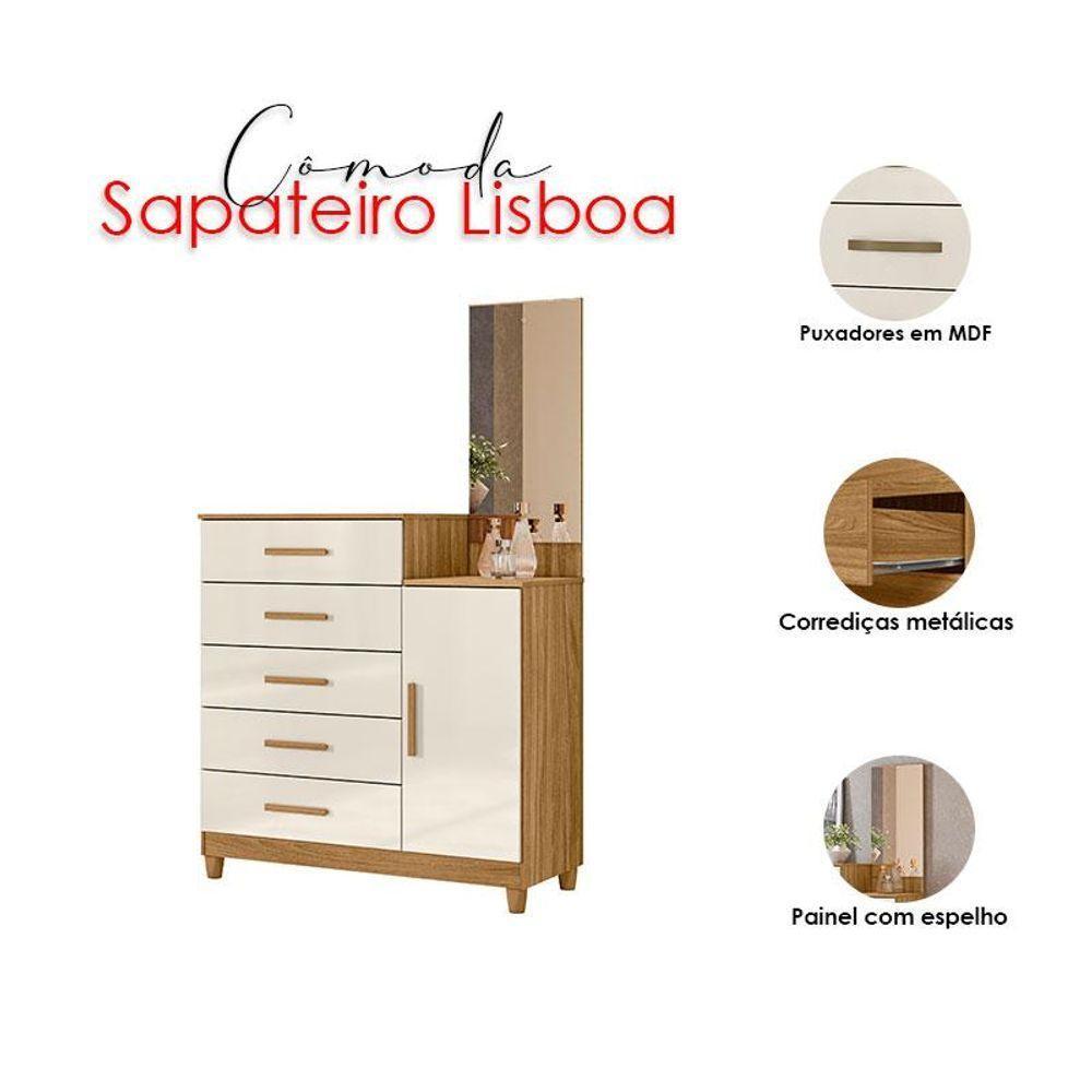 Guarda Roupa Solteiro Malta Com Espelho E Cômoda Lisboa Freijó Off White - Moval - 6
