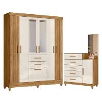 Guarda Roupa Solteiro Malta Com Espelho E Cômoda Lisboa Freijó Off White - Moval - 1