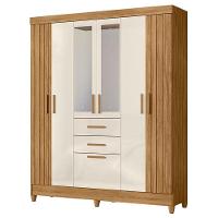 Guarda Roupa Solteiro Malta Com Espelho E Cômoda Lisboa Freijó Off White - Moval - 2