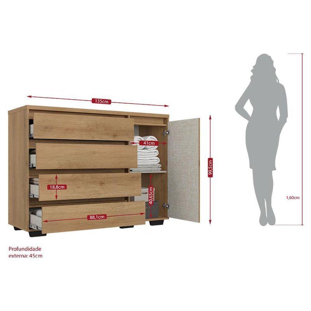 Guarda Roupa Casal Milan 6 Portas Capuccino Off White Cômoda Com Porta Aurora Cappuccino - Thb - 7