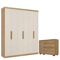 Guarda Roupa Casal Milan 6 Portas Capuccino Off White Cômoda Com Porta Aurora Cappuccino - Thb - 1