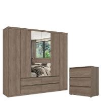 Guarda Roupa Casal Nobre 6 Portas Glass E Cômoda Gaveteiro Condessa Rustic Acetinado - Thb - 1