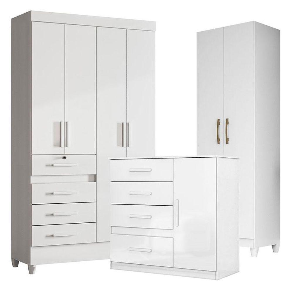 Guarda Roupa Infantil Sobral Com Cômoda Vênus E Armário Multiuso New íris Branco Brilho - Moval - 1