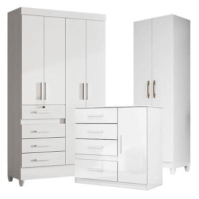 Guarda Roupa Infantil Sobral Com Cômoda Vênus E Armário Multiuso New íris Branco Brilho - Moval