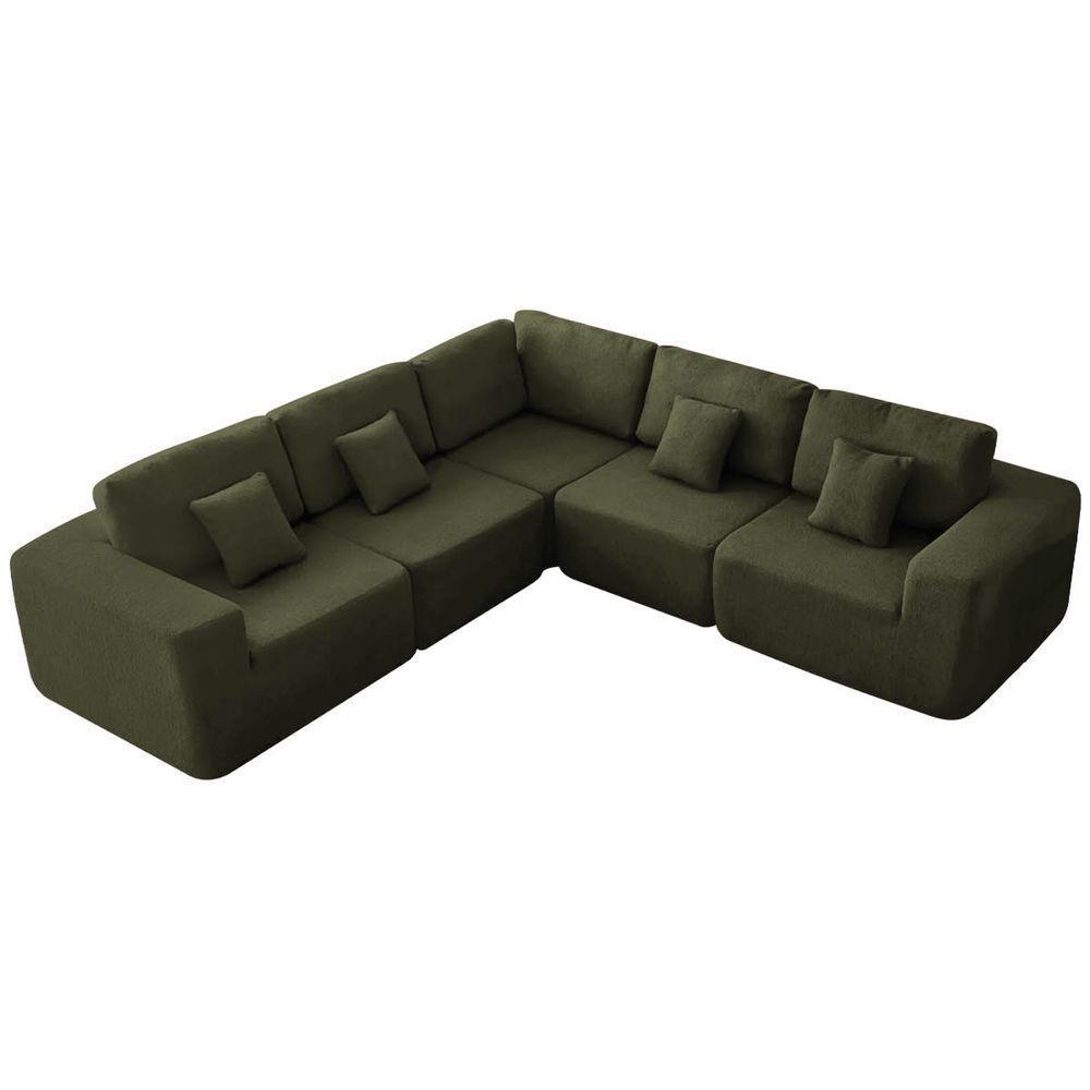 Kit Sofá Modular 5 Lugares Moderno Curvo Orgânico Adapt Linho - Amarena Móveis Verde - 2