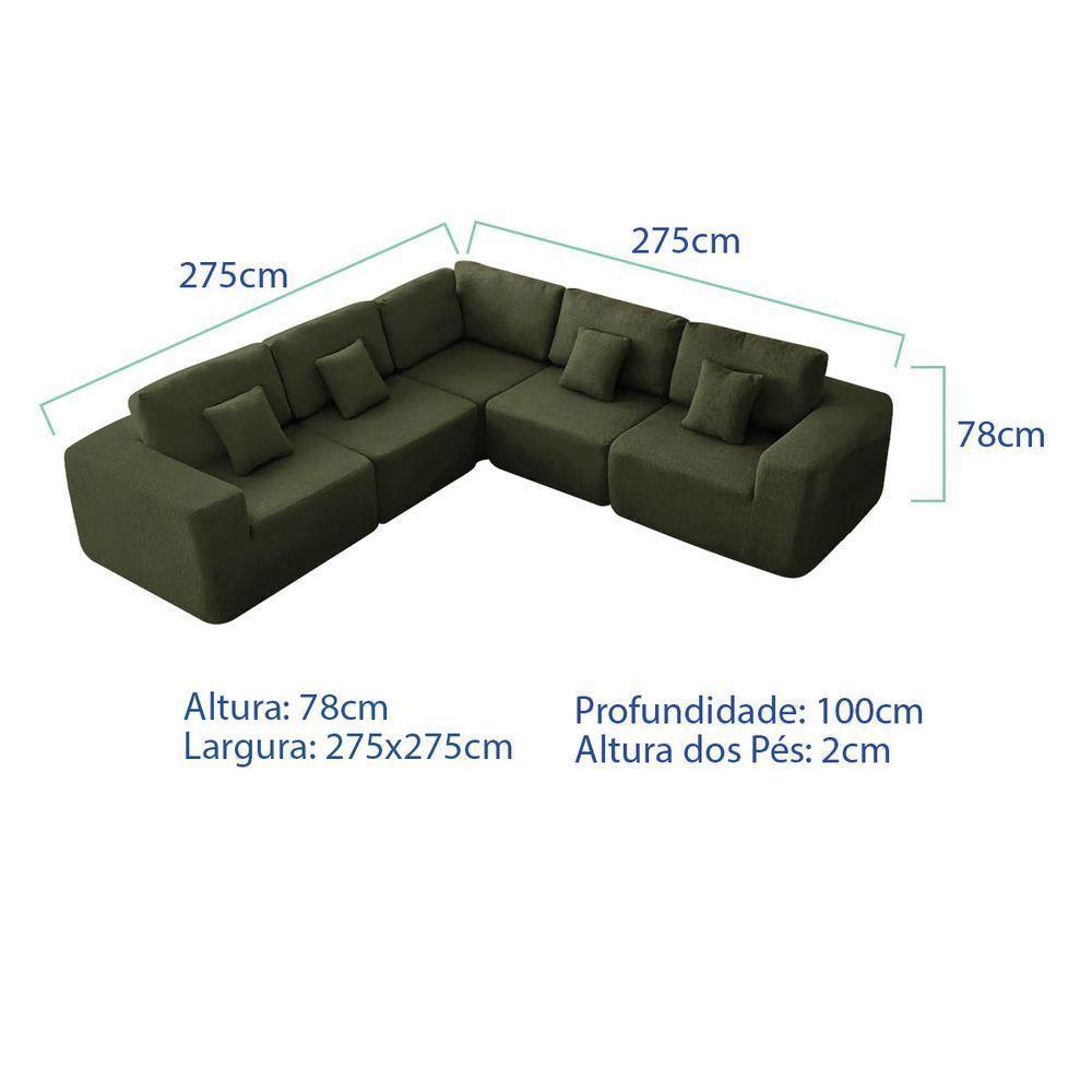 Kit Sofá Modular 5 Lugares Moderno Curvo Orgânico Adapt Linho - Amarena Móveis Verde - 3