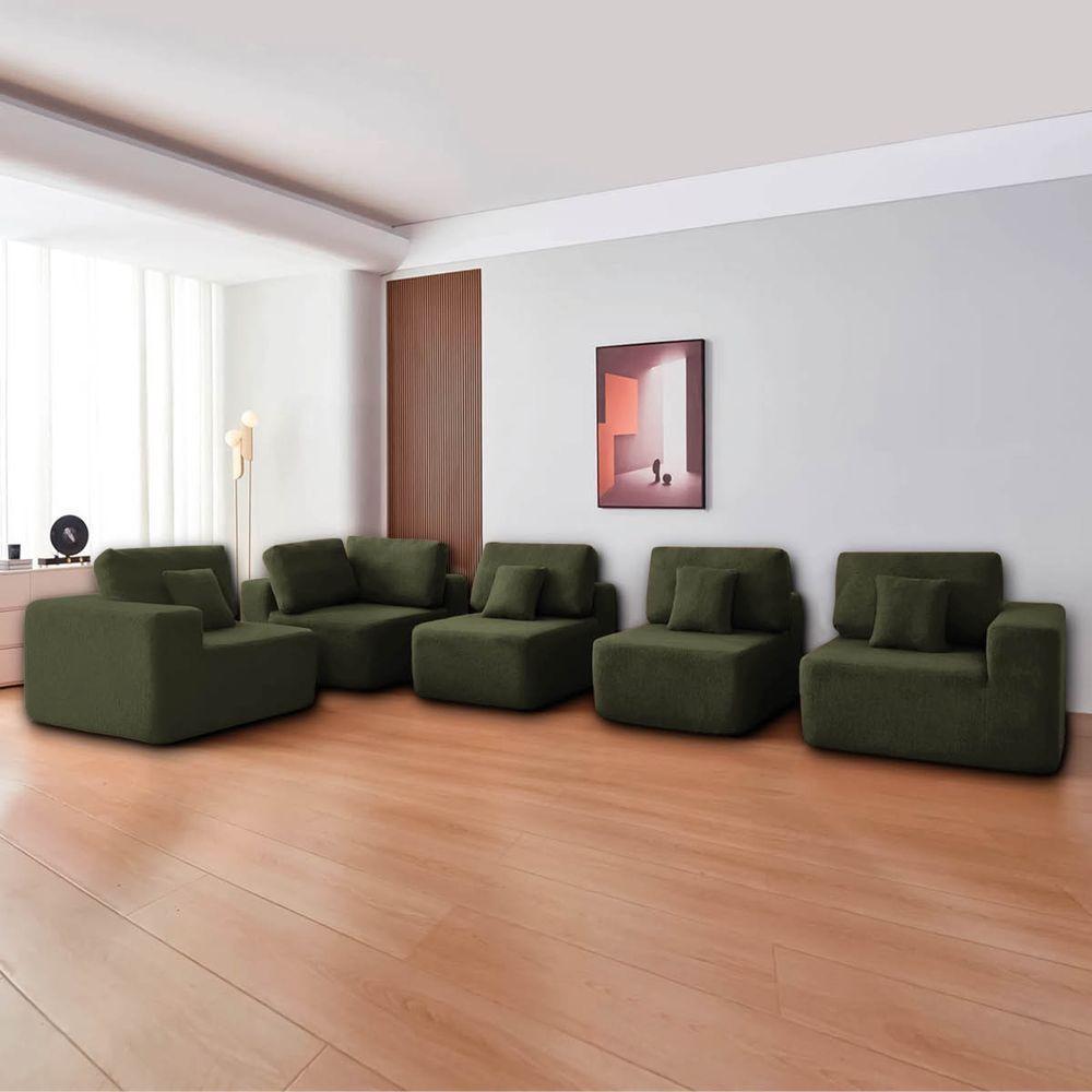 Kit Sofá Modular 5 Lugares Moderno Curvo Orgânico Adapt Linho - Amarena Móveis Verde - 8