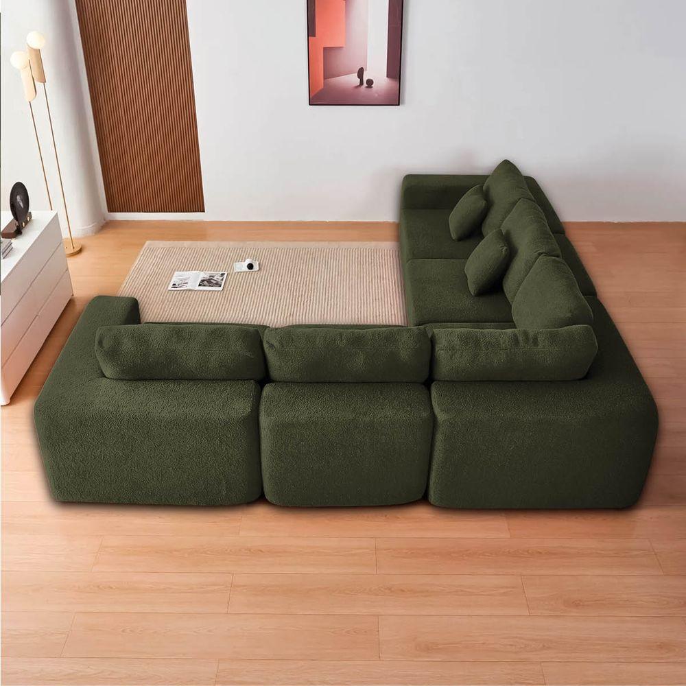 Kit Sofá Modular 5 Lugares Moderno Curvo Orgânico Adapt Linho - Amarena Móveis Verde - 10