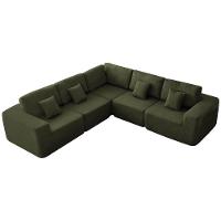 Kit Sofá Modular 5 Lugares Moderno Curvo Orgânico Adapt Linho - Amarena Móveis Verde - 2