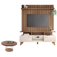 Rack Bancada Essenza E Painel Link 1.6 Com Mesa De Centro Sky Off White Castanho - Hb Móveis - 1