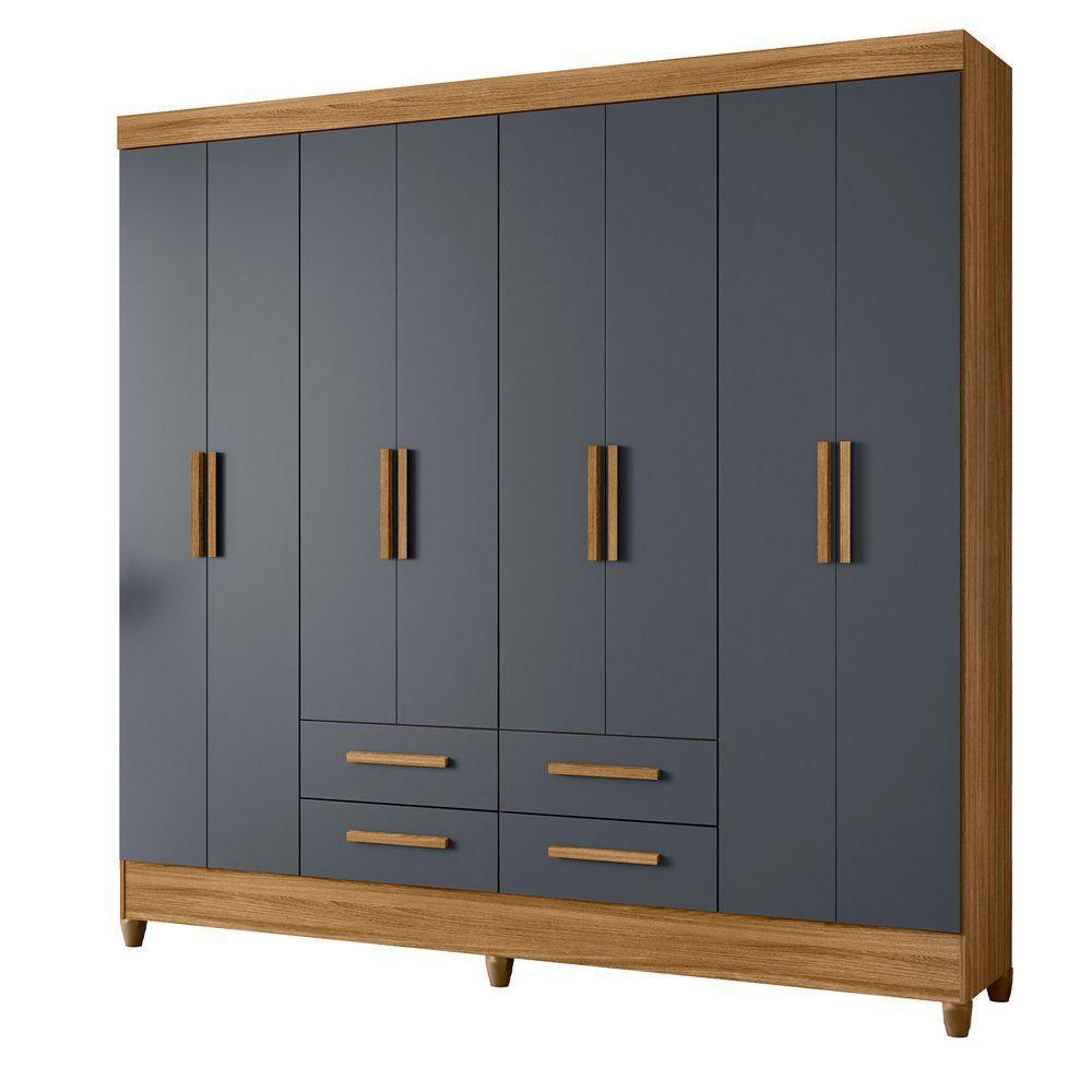 Guarda Roupa Roupeiro Casal Quarto Florida 8 Portas 4 Gavetas Freijo Com Cinza - Moval - 1