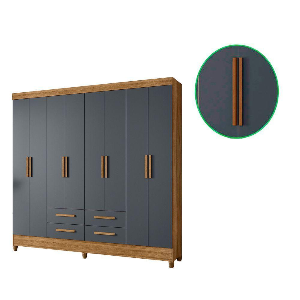 Guarda Roupa Roupeiro Casal Quarto Florida 8 Portas 4 Gavetas Freijo Com Cinza - Moval - 4