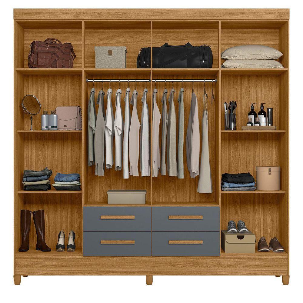 Guarda Roupa Roupeiro Casal Quarto Florida 8 Portas 4 Gavetas Freijo Com Cinza - Moval - 5