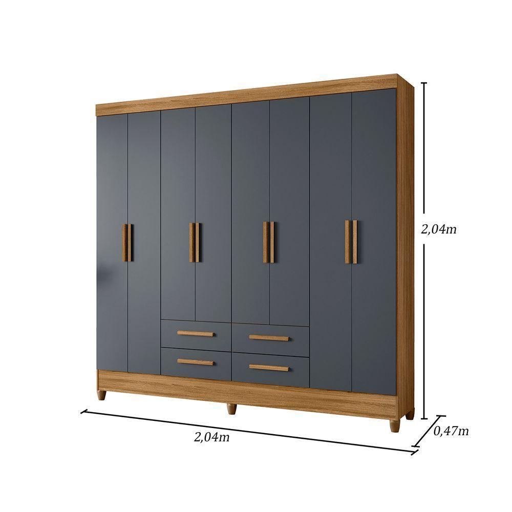 Guarda Roupa Roupeiro Casal Quarto Florida 8 Portas 4 Gavetas Freijo Com Cinza - Moval - 6