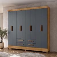 Guarda Roupa Roupeiro Casal Quarto Florida 8 Portas 4 Gavetas Freijo Com Cinza - Moval - 2