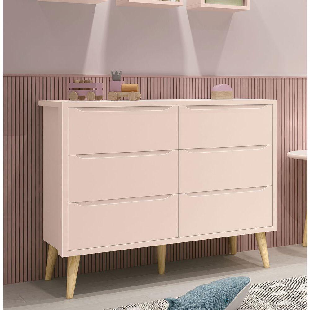 Cômoda 6 Gavetas Théo New Rosa Fosco Com Natural - Reller - 2