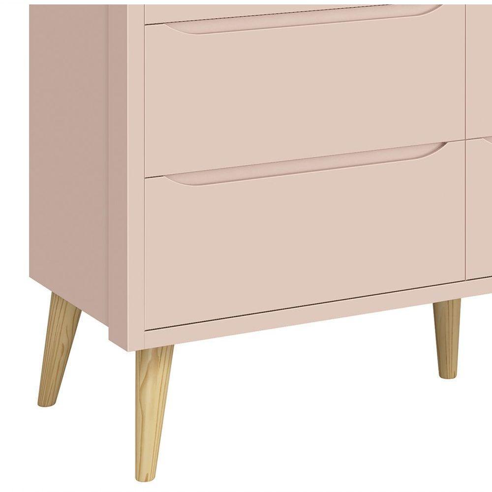 Cômoda 6 Gavetas Théo New Rosa Fosco Com Natural - Reller - 3