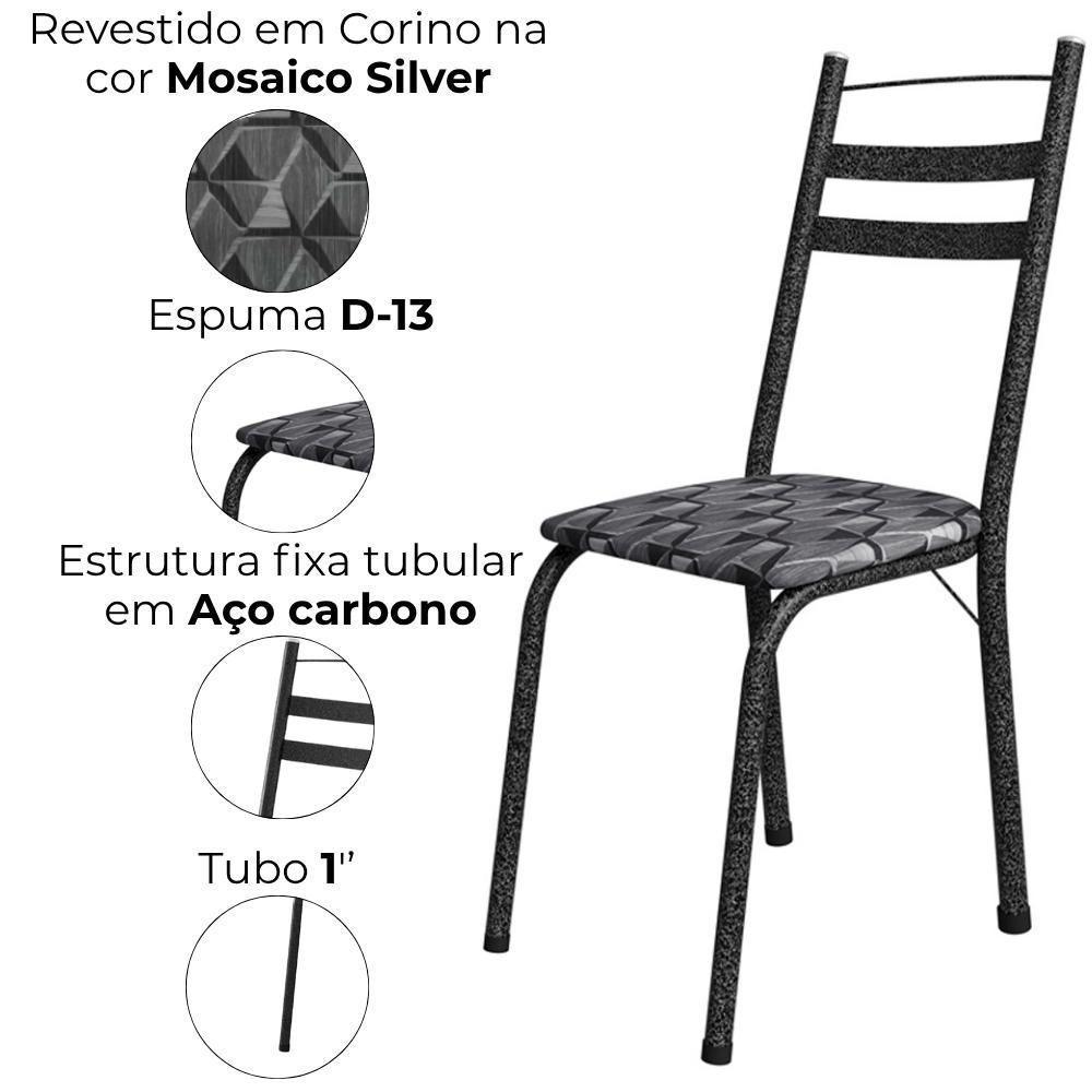 Kit 2 Cadeiras Tubular America 061 Cromo Preto Assento Mosaico Silver Artef - 5