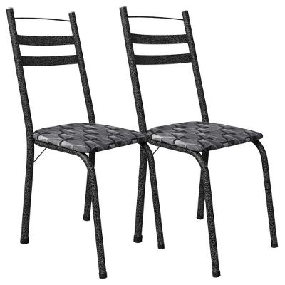 Kit 2 Cadeiras Tubular America 061 Cromo Preto Assento Mosaico Silver Artef