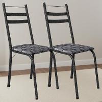 Kit 2 Cadeiras Tubular America 061 Cromo Preto Assento Mosaico Silver Artef - 2