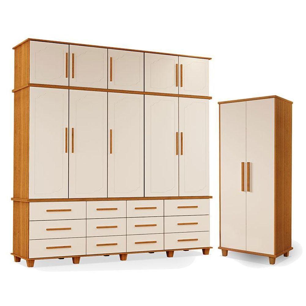 Guarda Roupa Casal E Armário Multiuso Berlim Freijó Off White - Luapa Móveis - 1