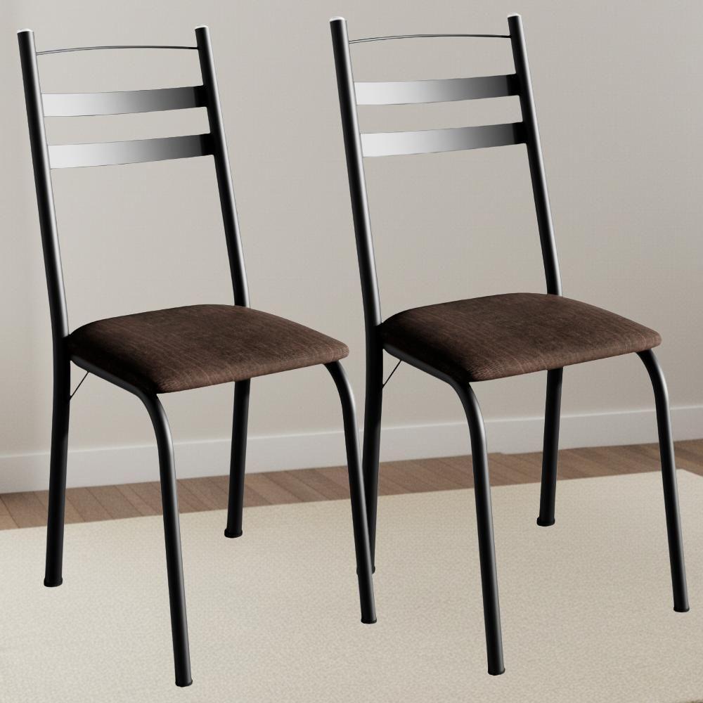 Kit 2 Cadeiras Tubular America 061 Preto Assento Madeira Imbuia Artef - 2