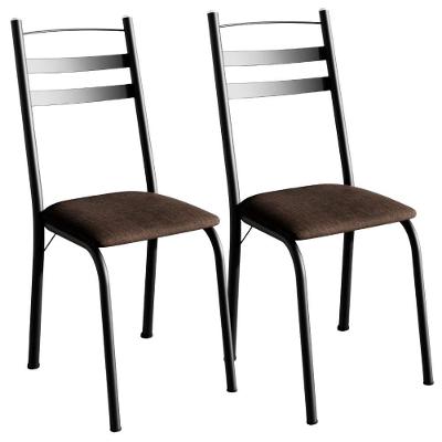 Kit 2 Cadeiras Tubular America 061 Preto Assento Madeira Imbuia Artef